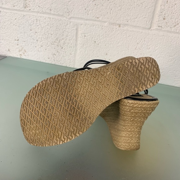 LEI Vintage Y2K Strappy Wedge Sandals Black Faux Leather - Picture 6 of 7